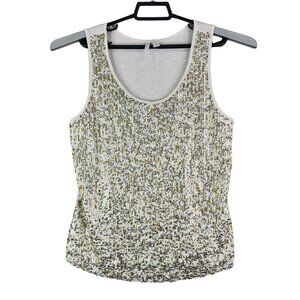 Womens Cato Est 1946 Sequined Sleeveless Top Shirt Gold & White Round Neck M